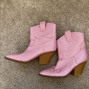 Pink Rhinestone Western Ankle Boots